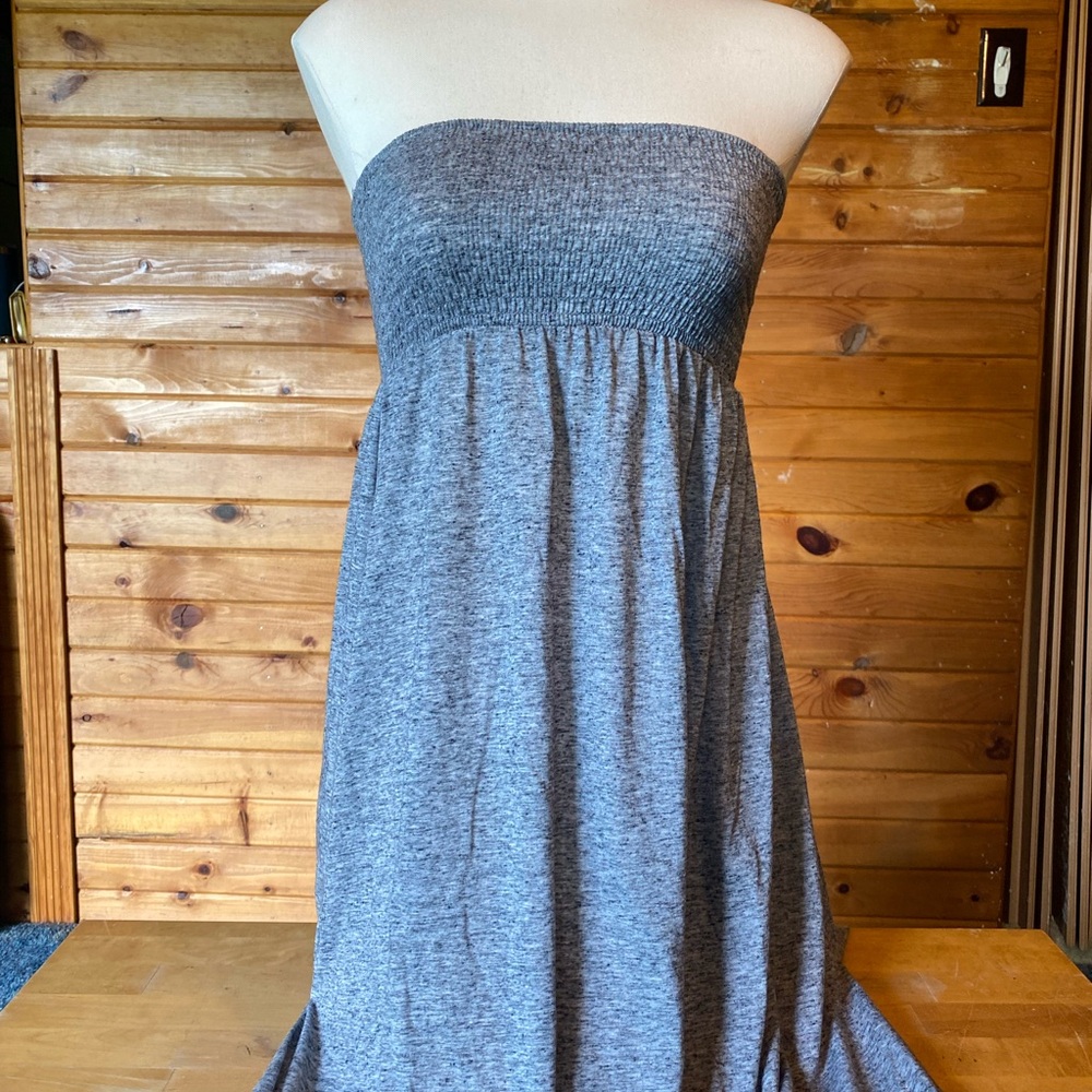 H&M Heather Grey Smocked Strapless Sundress